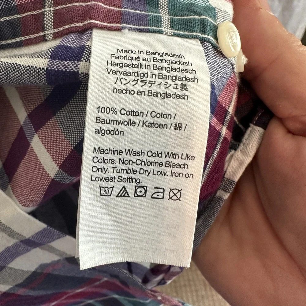 J.Crew Shirt Slim Fit Plaid BG421 Large Red Blue Cotton Button Down Excellent